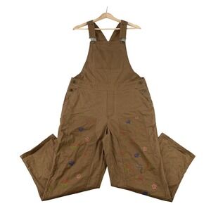 Toad&Co Juniper Utility Overalls Womens M Brown Canvas Fruit Embroidered Bibs